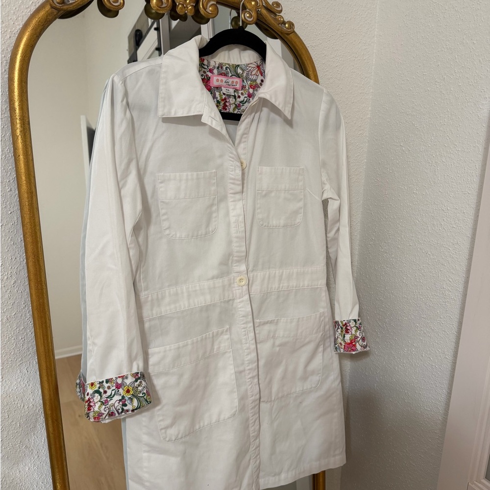 Koi White Coat with Vibrant Floral Design
